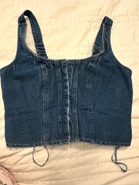 Denim Cropped Tank Top - Blue